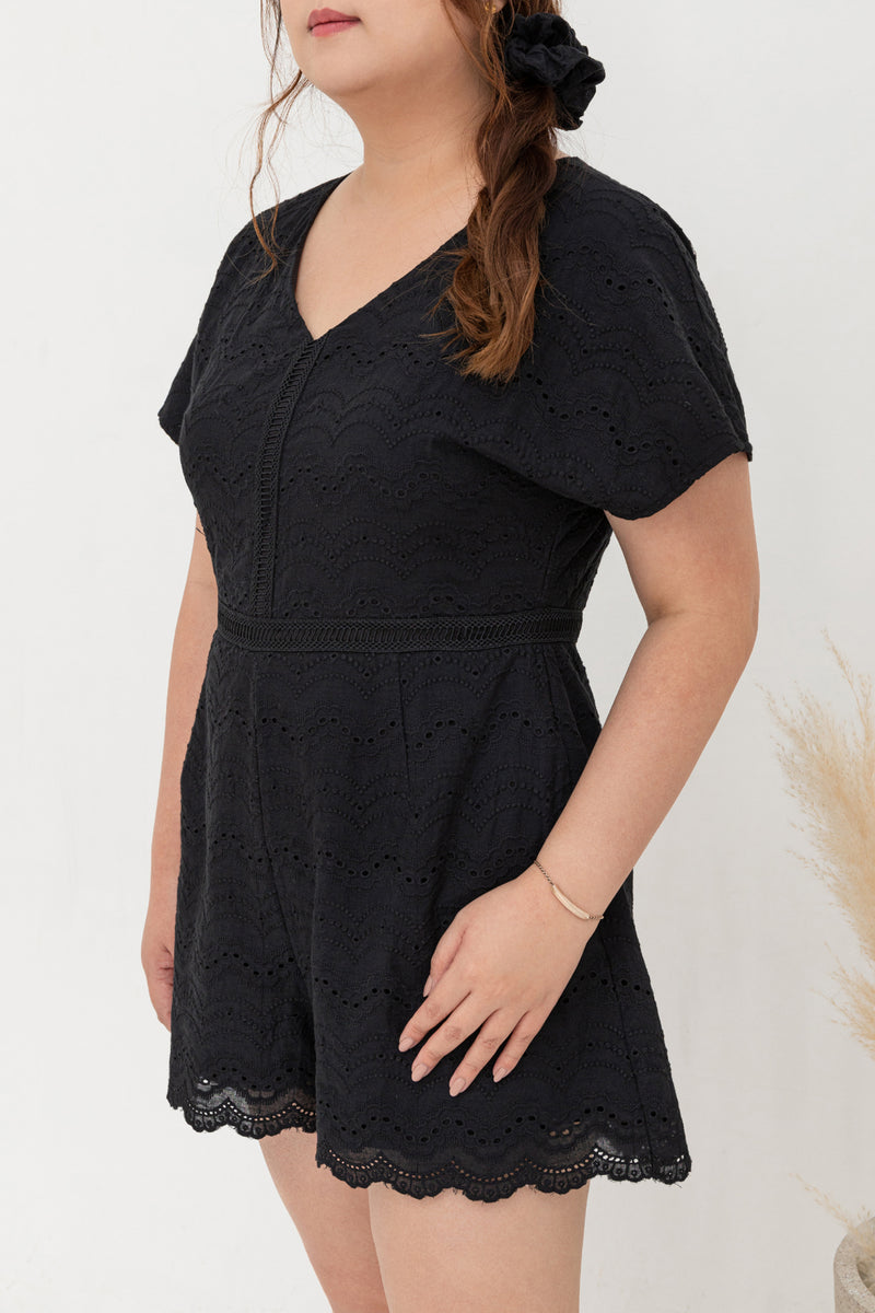 Embroidery Eyelet Romper (Black)