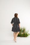 Kimono Drawstring Embroidery Dress (Midnight)