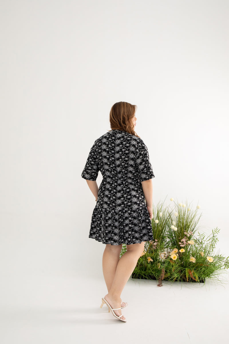 Kimono Drawstring Embroidery Dress (Midnight)