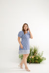 Embroidery Scallop Hem Dress-Romper (Sky)