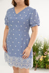 Embroidery Scallop Hem Dress-Romper (Sky)