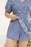 Embroidery Scallop Hem Dress-Romper (Sky)