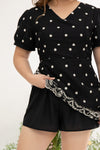 Embroidery Scallop Hem Dress-Romper (Black)