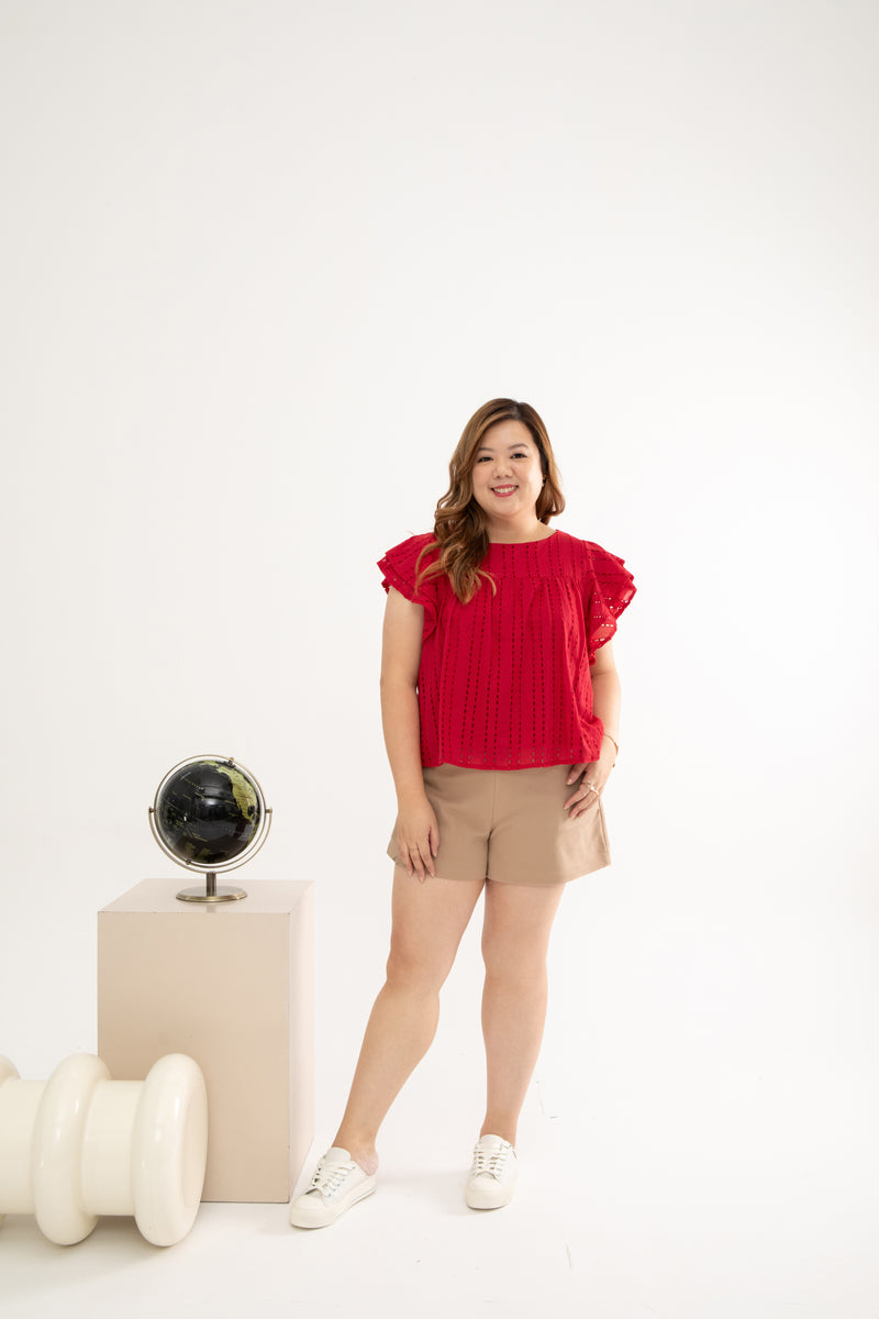 Embroidery Eyelet Top (Raspberry)