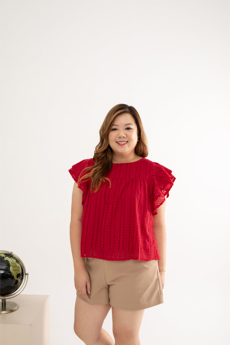 Embroidery Eyelet Top (Raspberry)