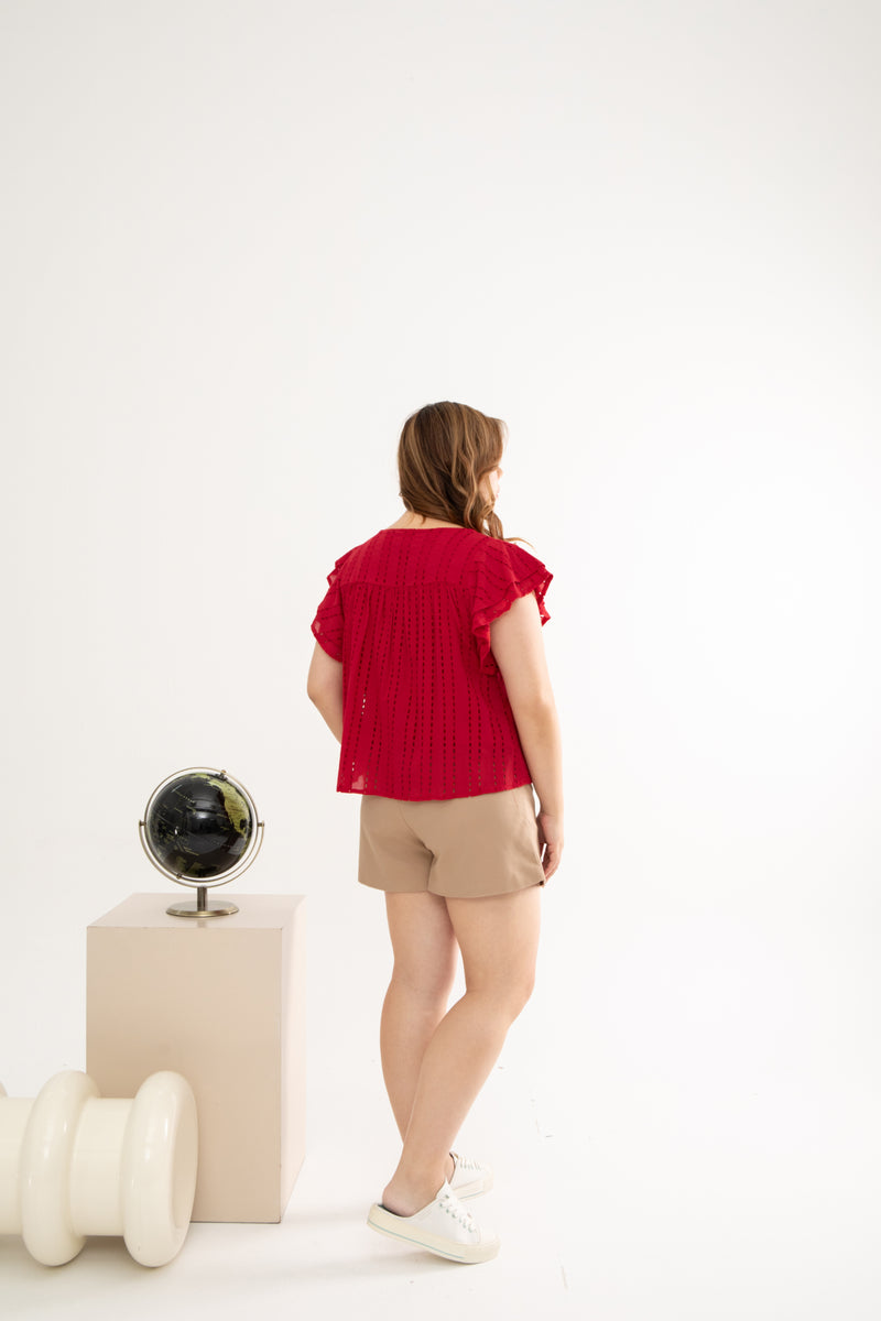 Embroidery Eyelet Top (Raspberry)