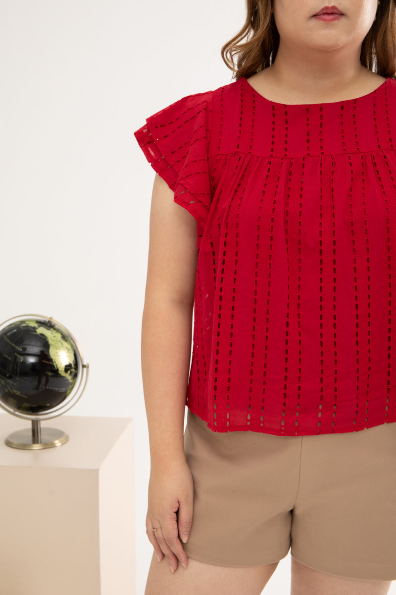 Embroidery Eyelet Top (Raspberry)