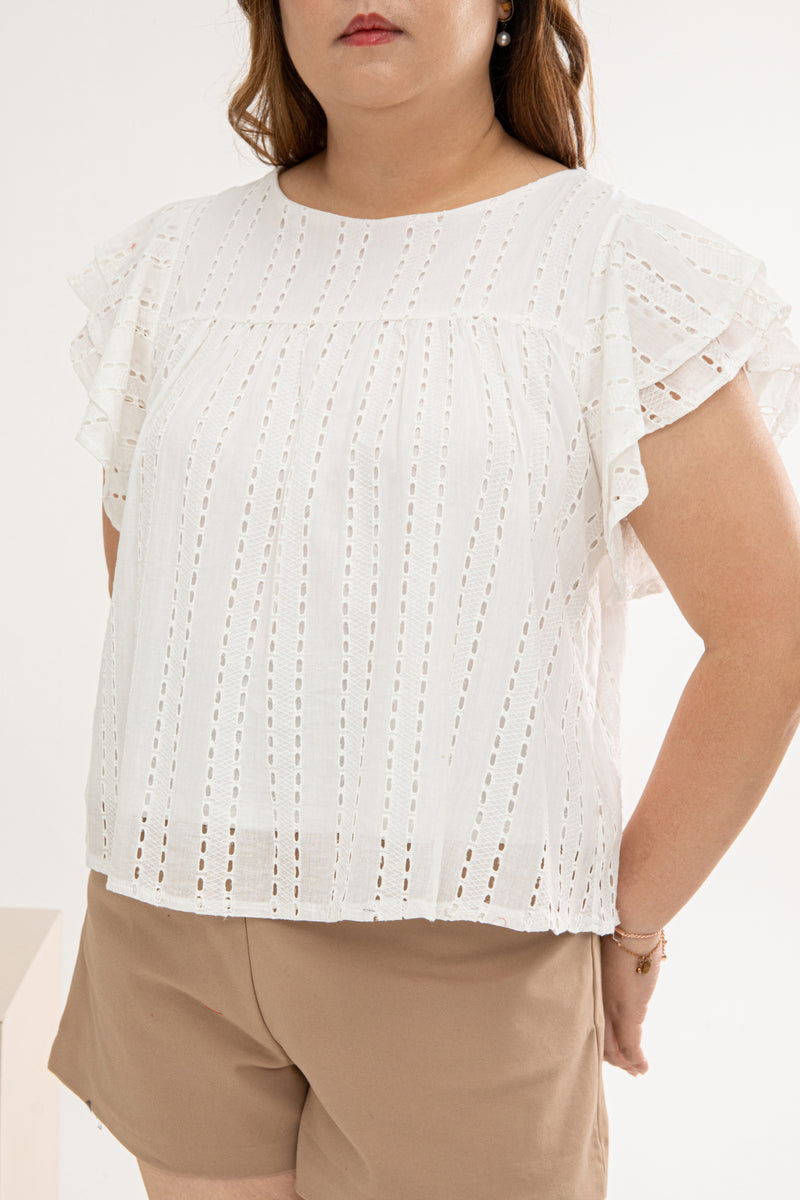 Crochet Eyelet Top (White)