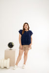 3D Floral Eyelet Top (Navy)