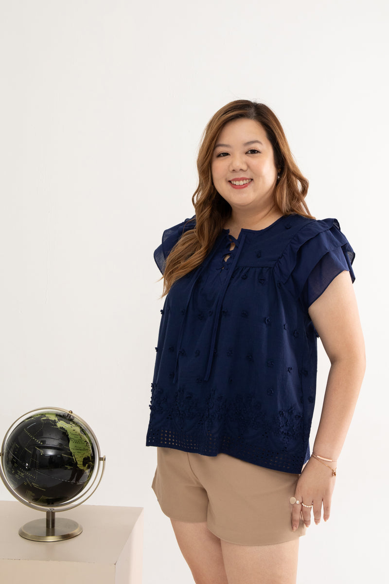 3D Floral Eyelet Top (Navy)