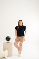 Embroidery Eyelet Top (Dark Navy)