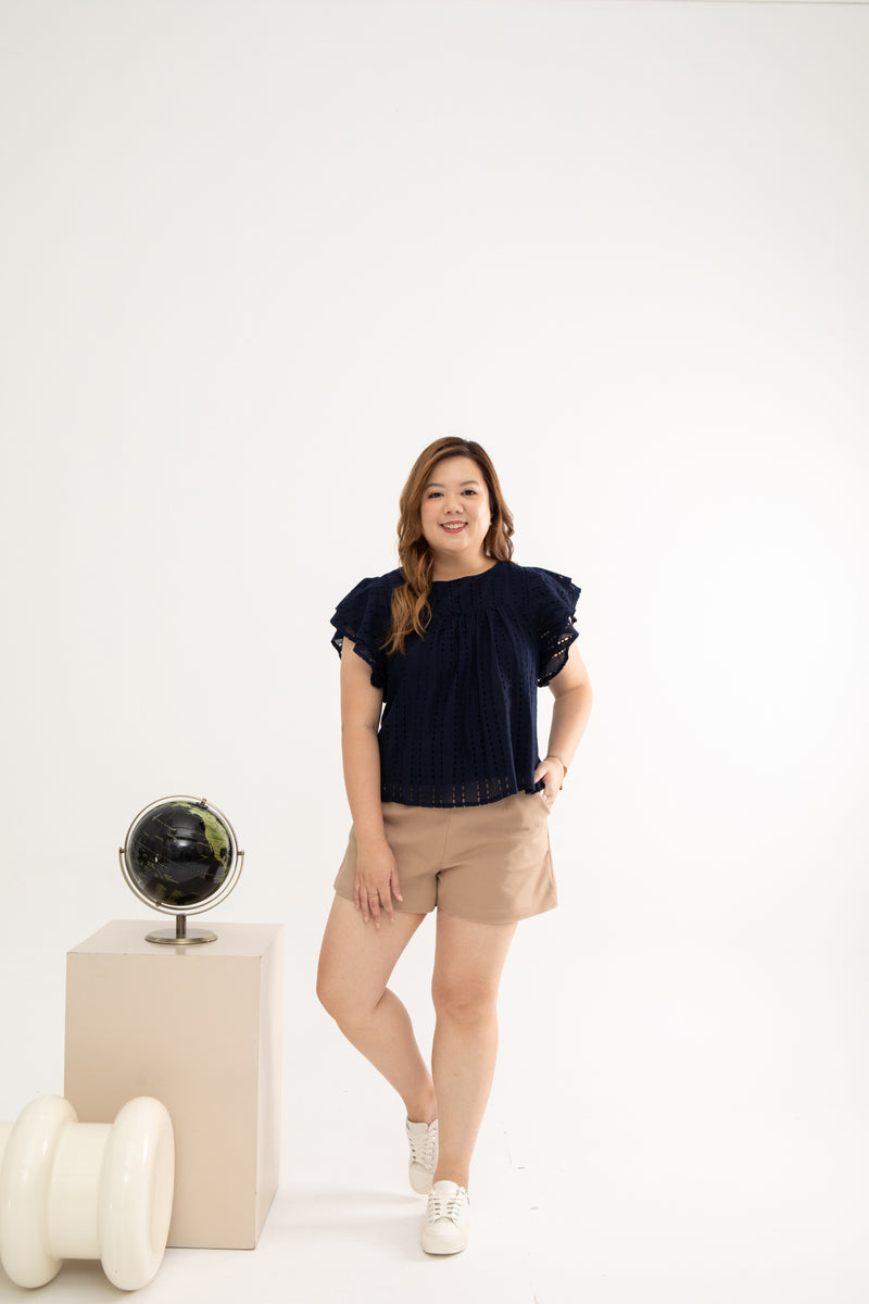 Embroidery Eyelet Top (Dark Navy)