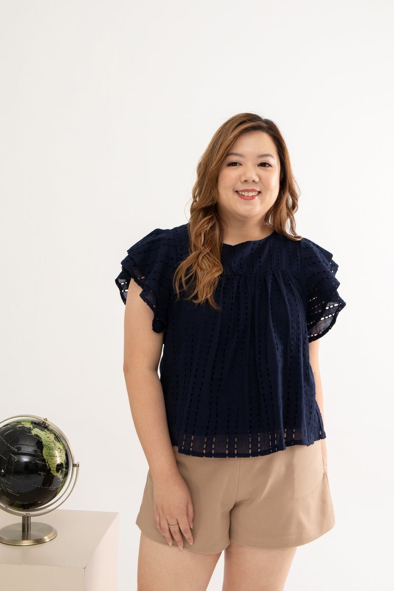 Embroidery Eyelet Top (Dark Navy)