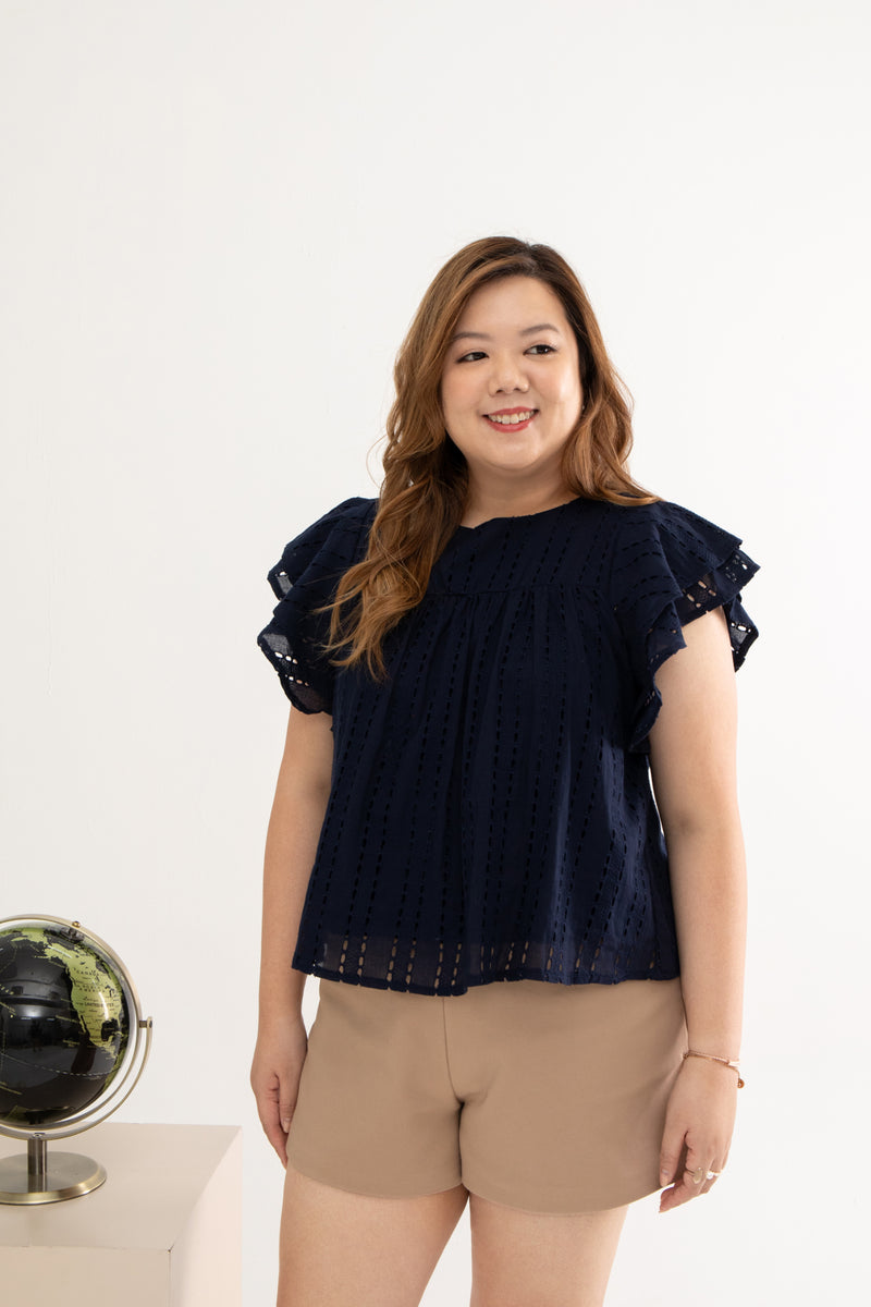Embroidery Eyelet Top (Dark Navy)
