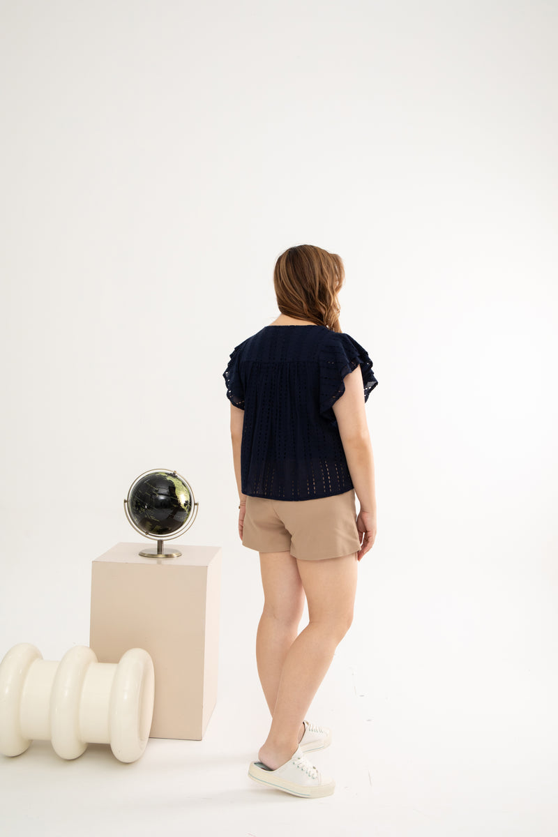 Embroidery Eyelet Top (Dark Navy)