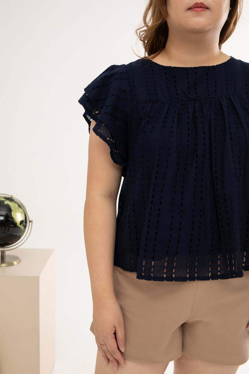 Embroidery Eyelet Top (Dark Navy)
