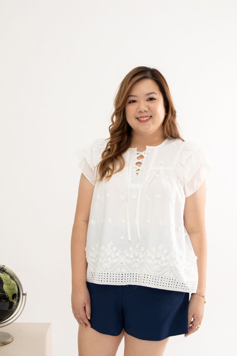 3D Floral Eyelet Top (White)