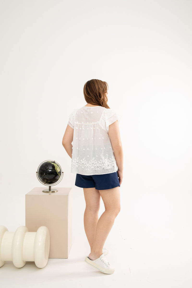 3D Floral Eyelet Top (White)