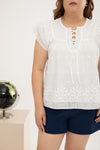 3D Floral Eyelet Top (White)