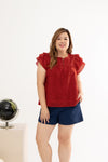 3D Floral Eyelet Top (Red)