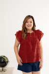 3D Floral Eyelet Top (Red)