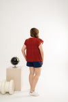 3D Floral Eyelet Top (Red)