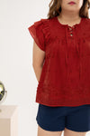 3D Floral Eyelet Top (Red)