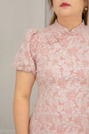 Jacquar Embossed Cheongsam Dress (Pink)