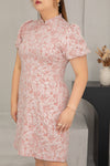 Jacquar Embossed Cheongsam Dress (Pink)