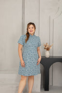 Jacquar Embossed Cheongsam Dress (Vintage Blue)