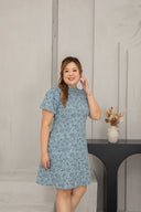 Jacquar Embossed Cheongsam Dress (Vintage Blue)