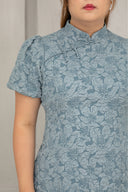 Jacquar Embossed Cheongsam Dress (Vintage Blue)