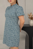 Jacquar Embossed Cheongsam Dress (Vintage Blue)