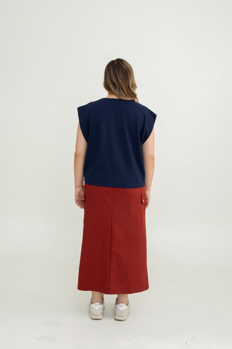 Wide Shoulder Boxy Tee (Navy)