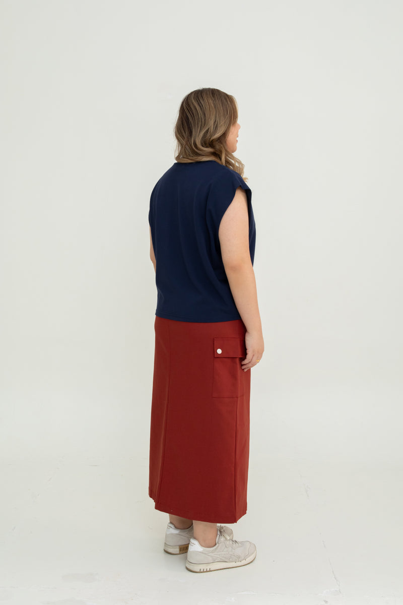 Wide Shoulder Boxy Tee (Navy)