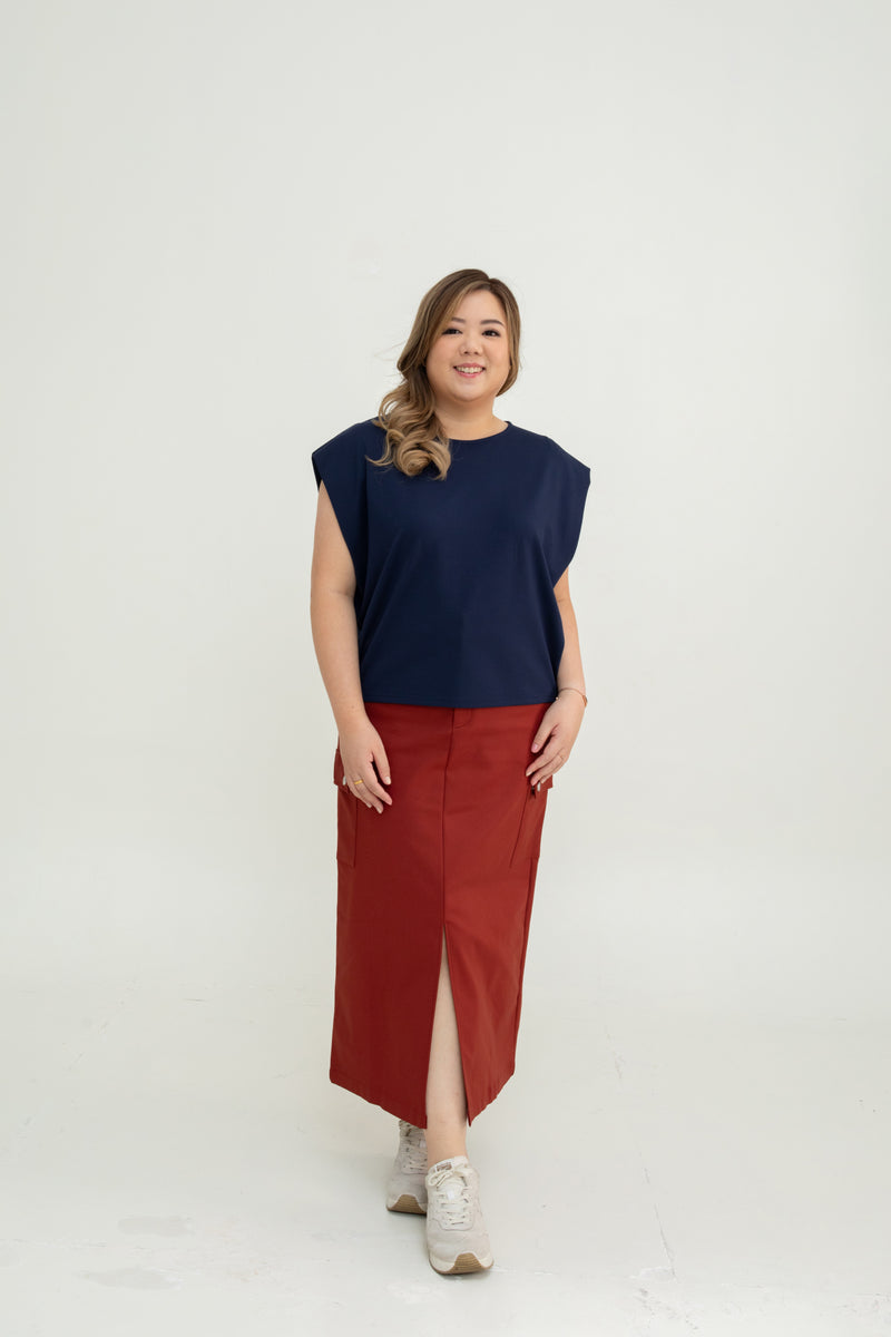 Wide Shoulder Boxy Tee (Navy)