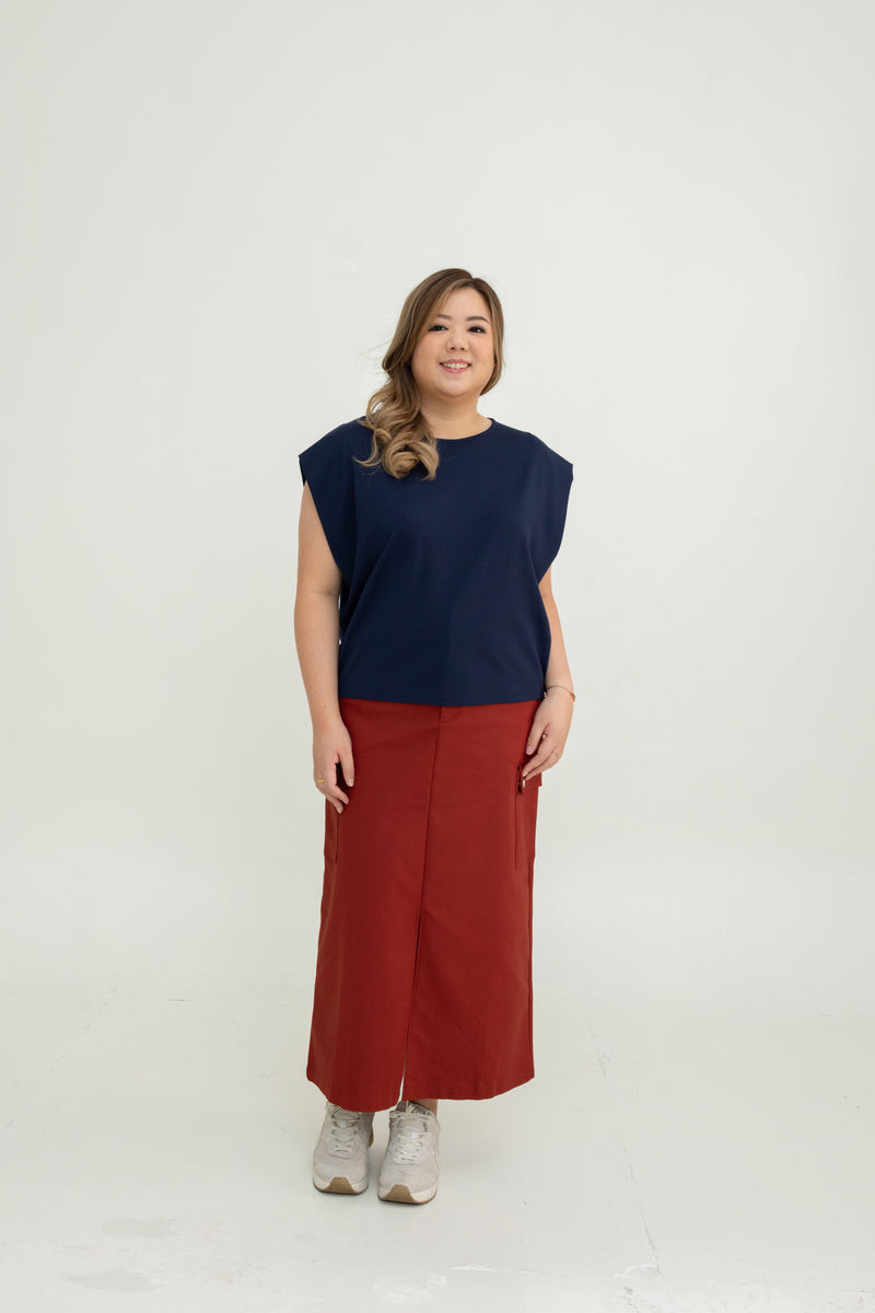 Wide Shoulder Boxy Tee (Navy)