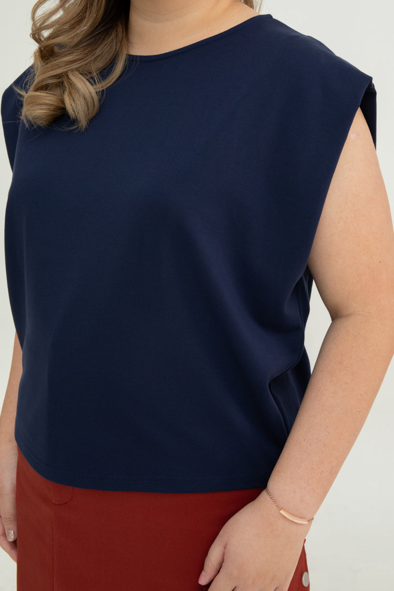 Wide Shoulder Boxy Tee (Navy)