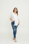 Stretchable High-Waist Ripped Jeans (Blue)