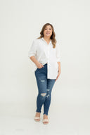 Stretchable High-Waist Ripped Jeans (Blue)