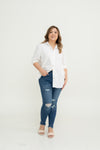 Stretchable High-Waist Ripped Jeans (Blue)