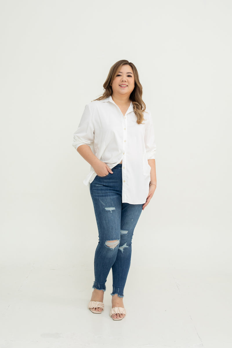 Stretchable High-Waist Ripped Jeans (Blue)