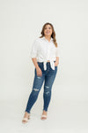 Stretchable High-Waist Ripped Jeans (Blue)