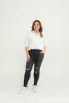Stretchable High-Waist Ripped Jeans (Black)