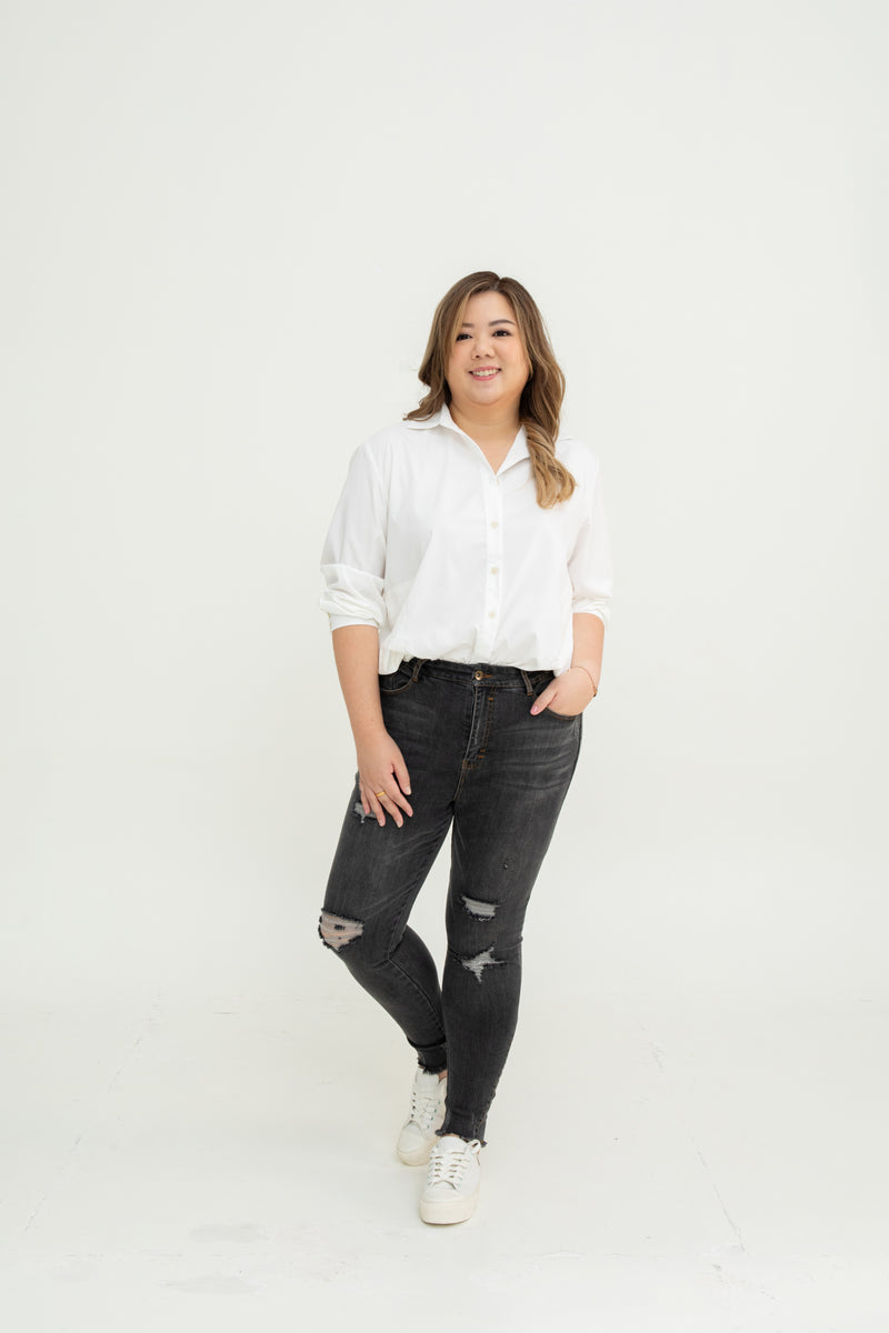 Stretchable High-Waist Ripped Jeans (Black)