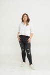 Stretchable High-Waist Ripped Jeans (Black)