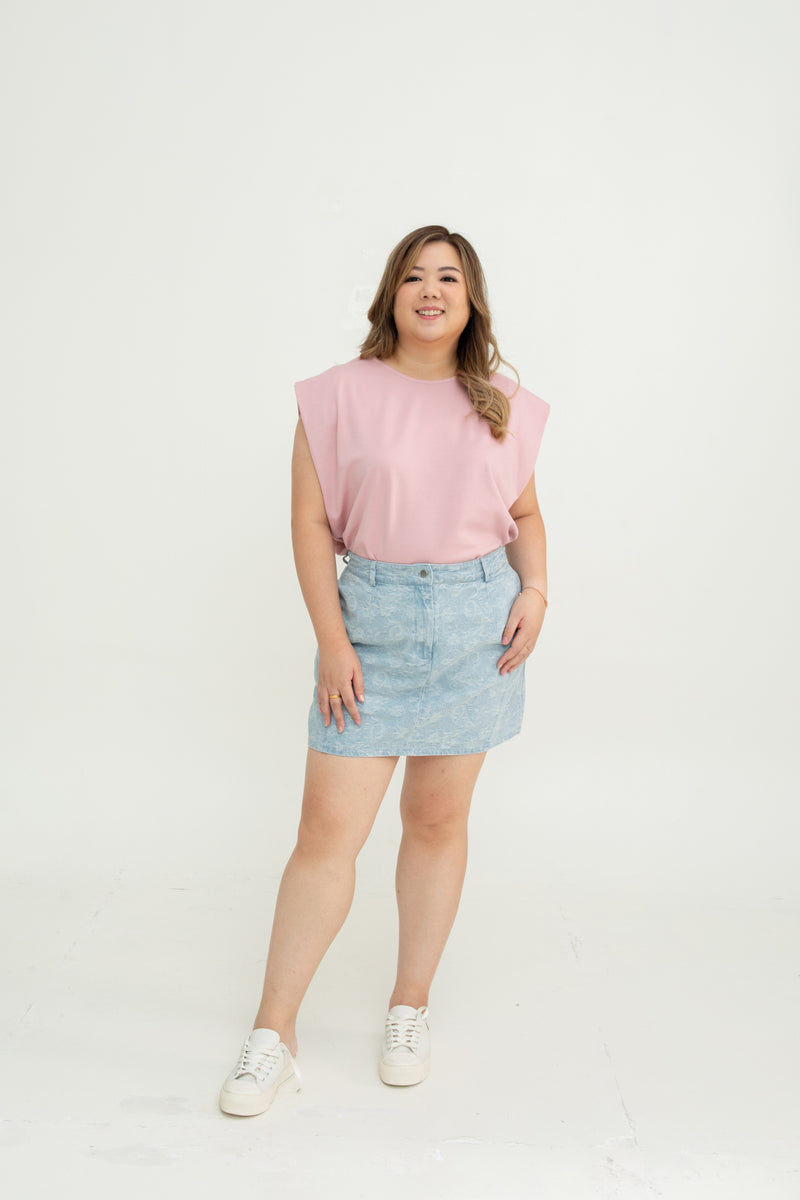 Floral Pattern Denim Skorts (Light Wash)