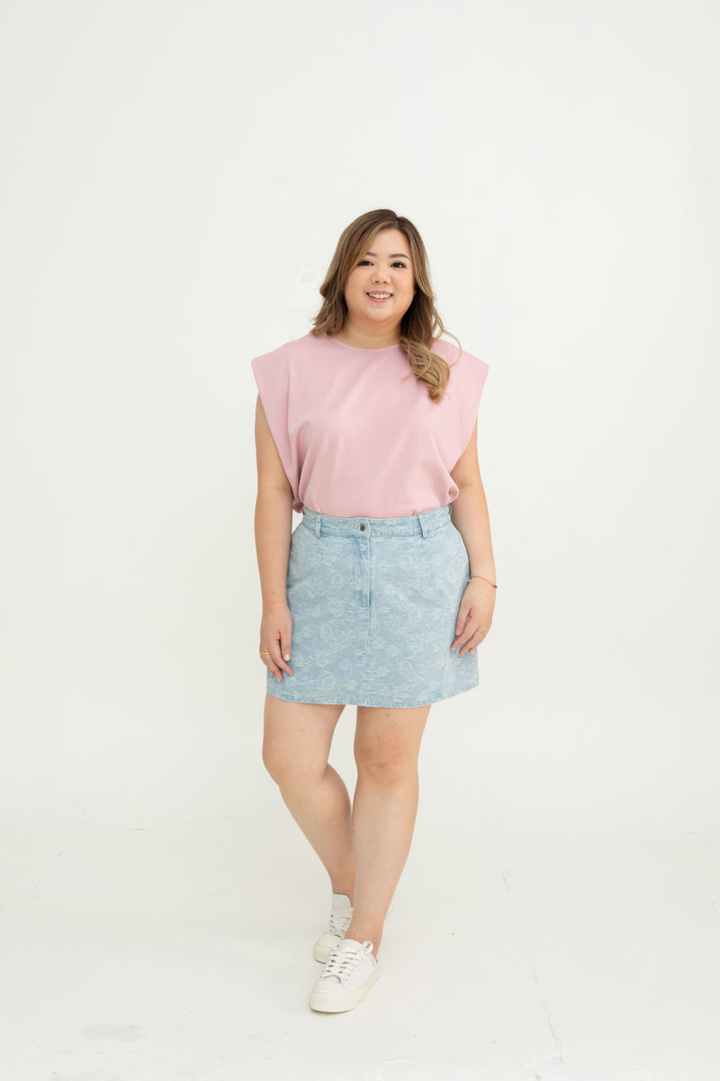 Floral Pattern Denim Skorts (Light Wash)