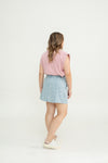 Floral Pattern Denim Skorts (Light Wash)