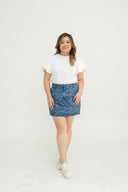Floral Pattern Denim Skorts (Dark Wash)